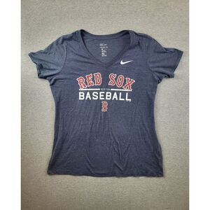 Nike Boston Red Sox Womens V‎ Neck Shirt Sz. XL Blue Short Sleeve Athletic Cut
